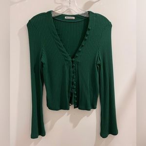 Ribbed Green Sweater Cardigan